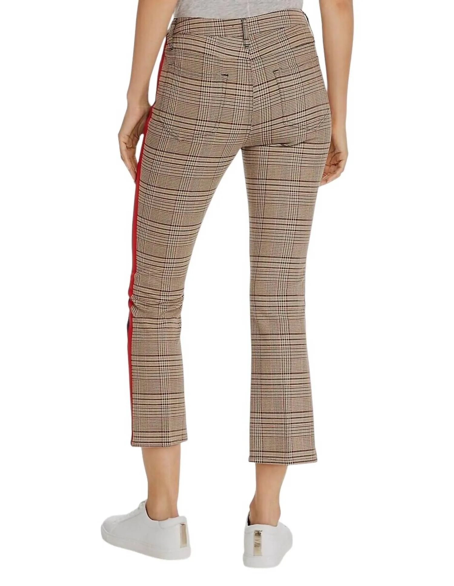 Plaid Side Stripe Ponte Stretch High Rise Pant In Multicolor