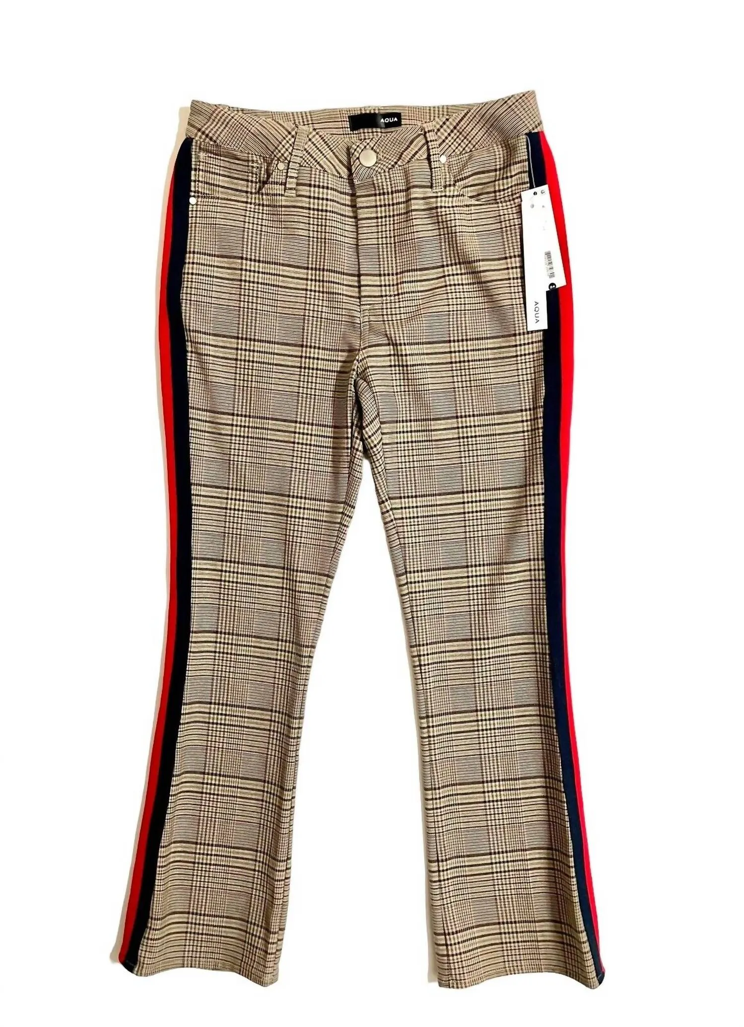 Plaid Side Stripe Ponte Stretch High Rise Pant In Multicolor