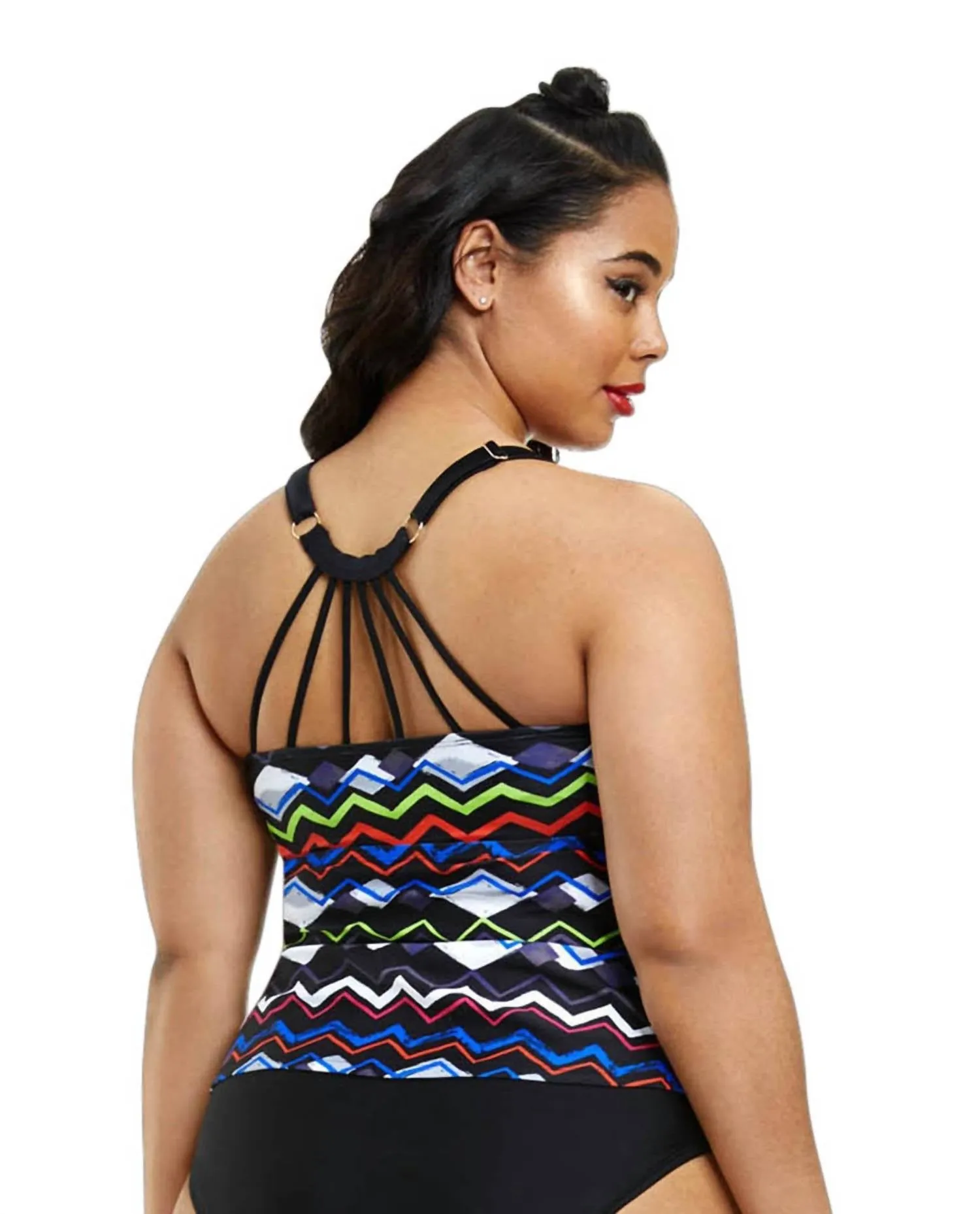 Plus Maria Strappy Back Tankini Top In Black