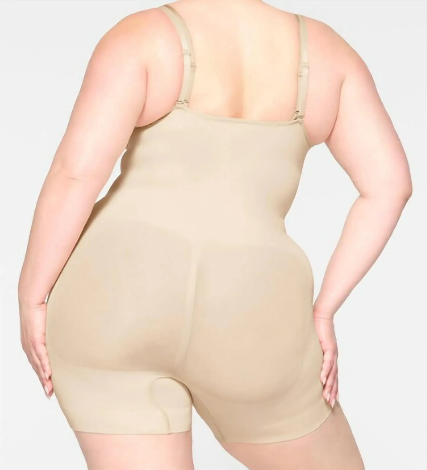 Plus Seamless Sculpt Open Bust Shortie Bodysuit In Sand