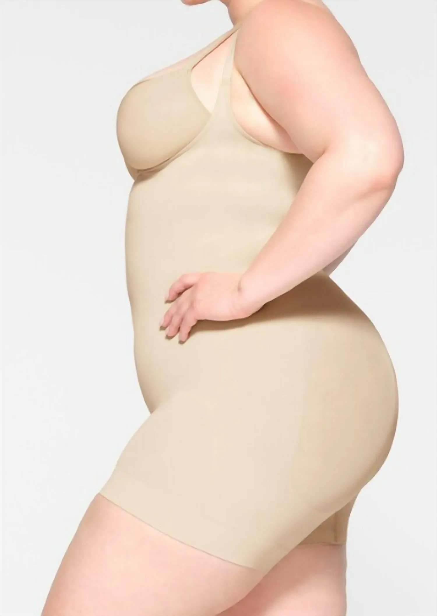 Plus Seamless Sculpt Open Bust Shortie Bodysuit In Sand