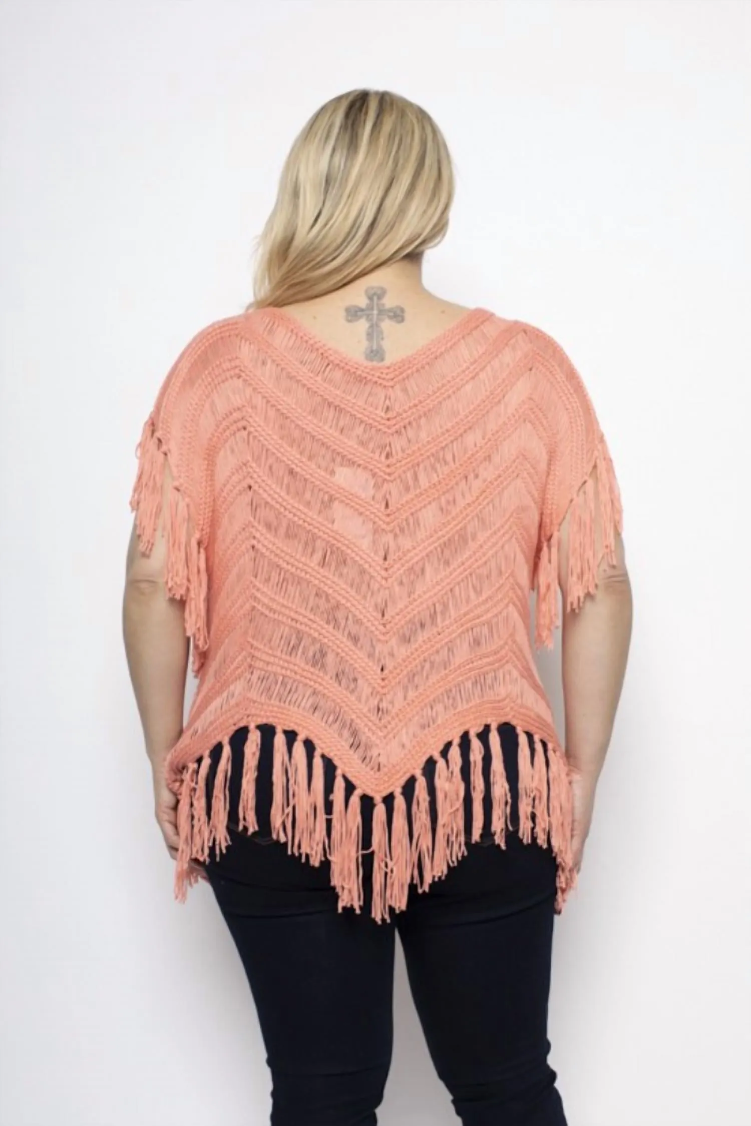 Plus Size Crochet Fringe Top In Coral