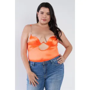 Plus Size Silk Chain Spaghetti Strap High Thong Center Cut Out Bodysuit