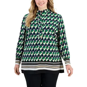 Plus Womens Geometric Polyester Henley
