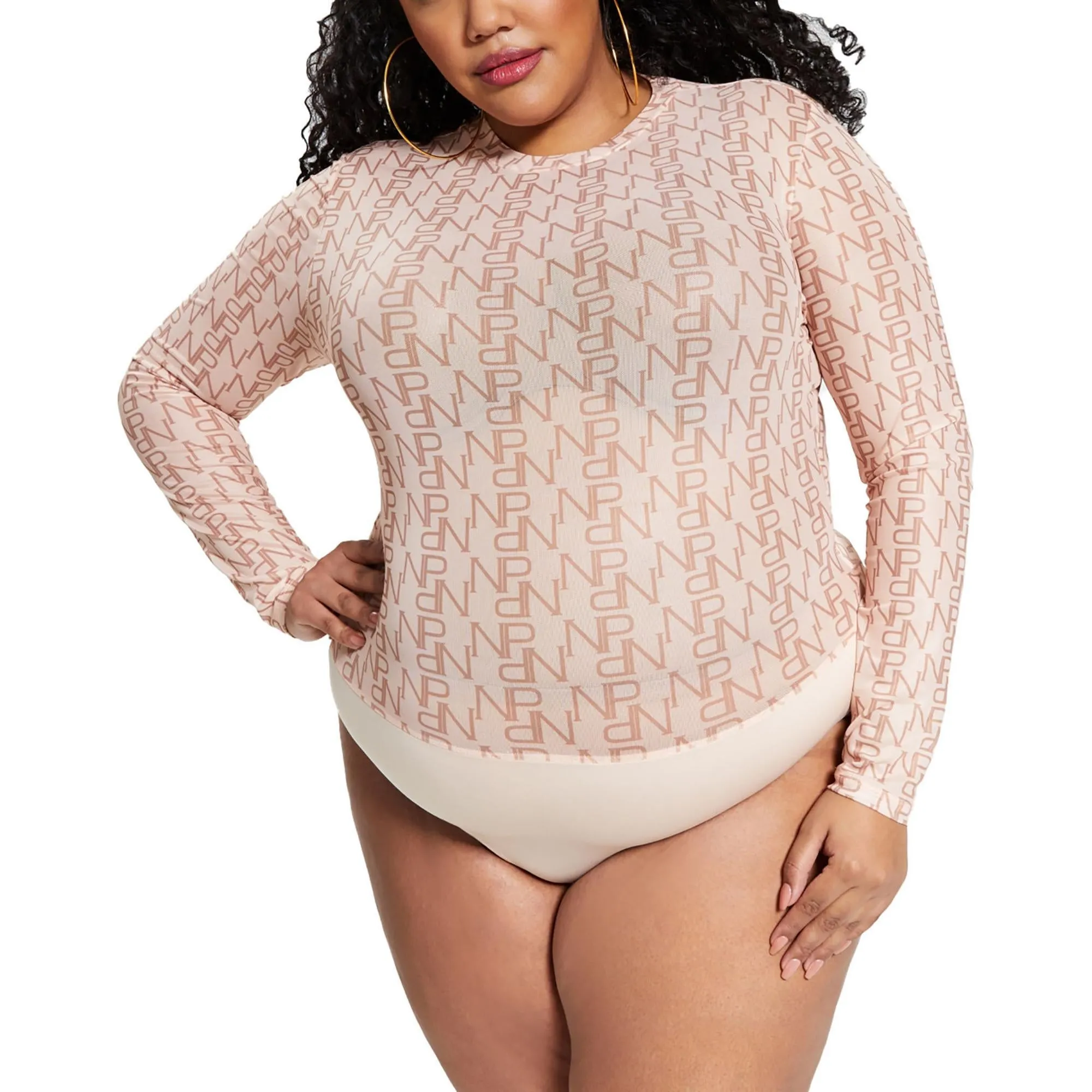 Plus Womens Monogram Crewneck Bodysuit