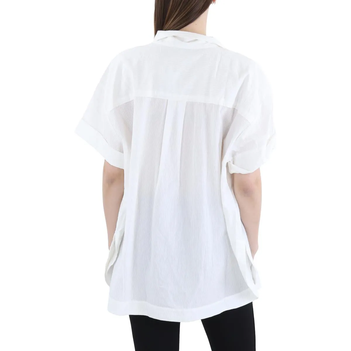 Plus Womens Striped Cotton Button-Down Top