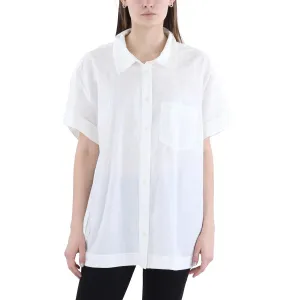 Plus Womens Striped Cotton Button-Down Top