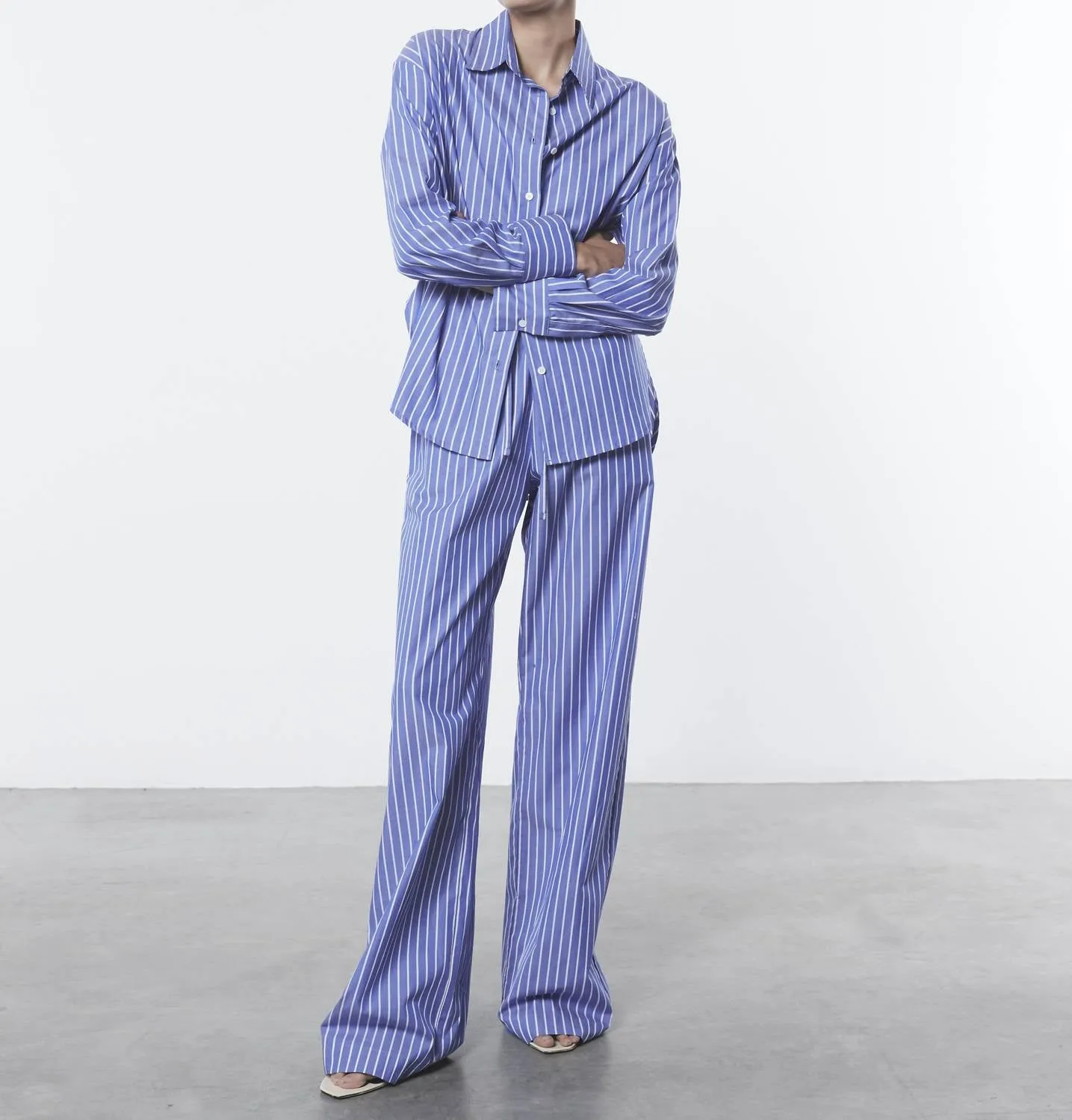 Poplin Long Sleeves Shirt In Blue/white