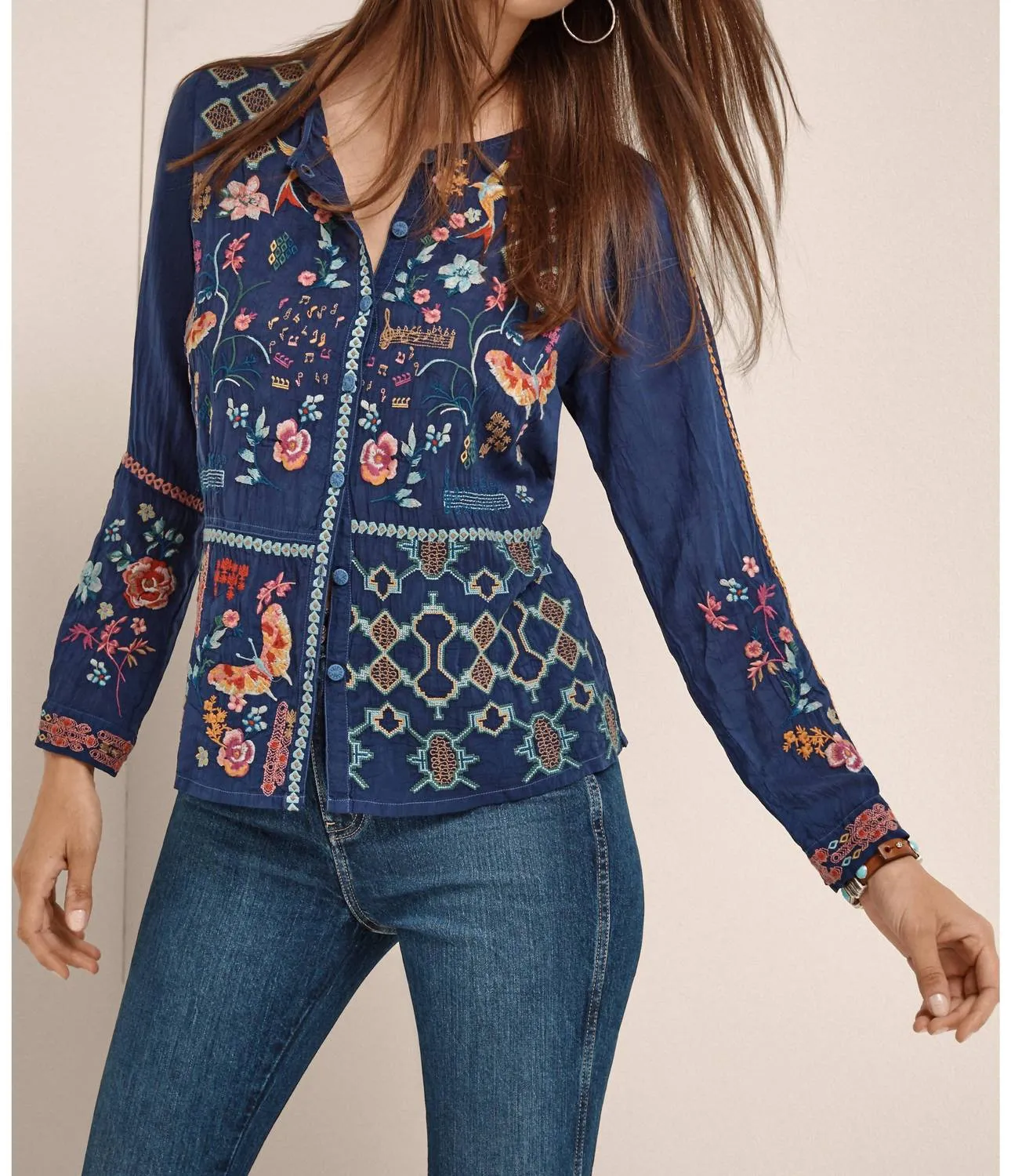 Primavera Catina Blouse In Beacon Blue