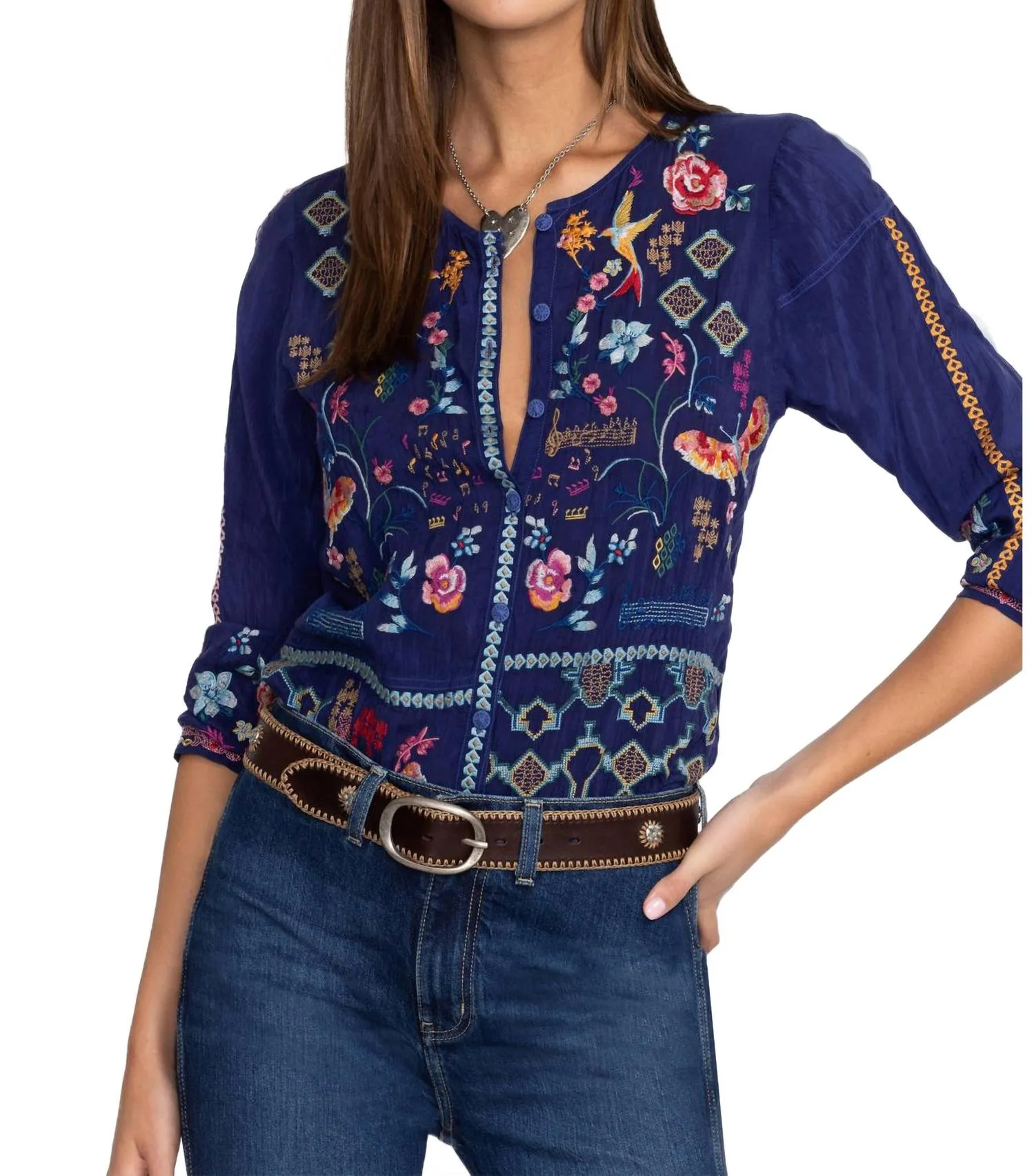 Primavera Catina Blouse In Beacon Blue