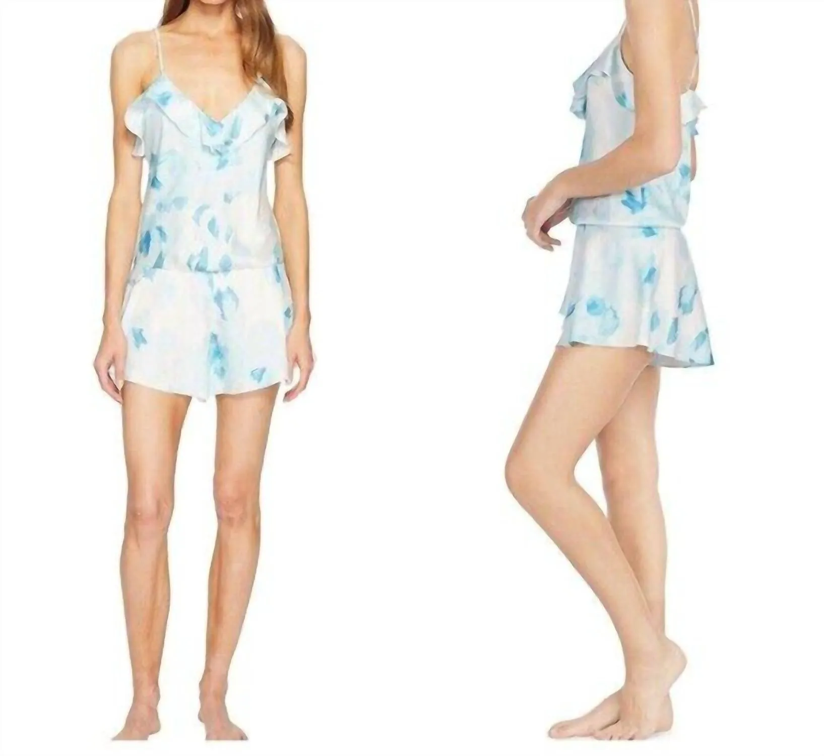 Printed Charmeuse Satin One Piece Sleep Bodysuit In Multicolor