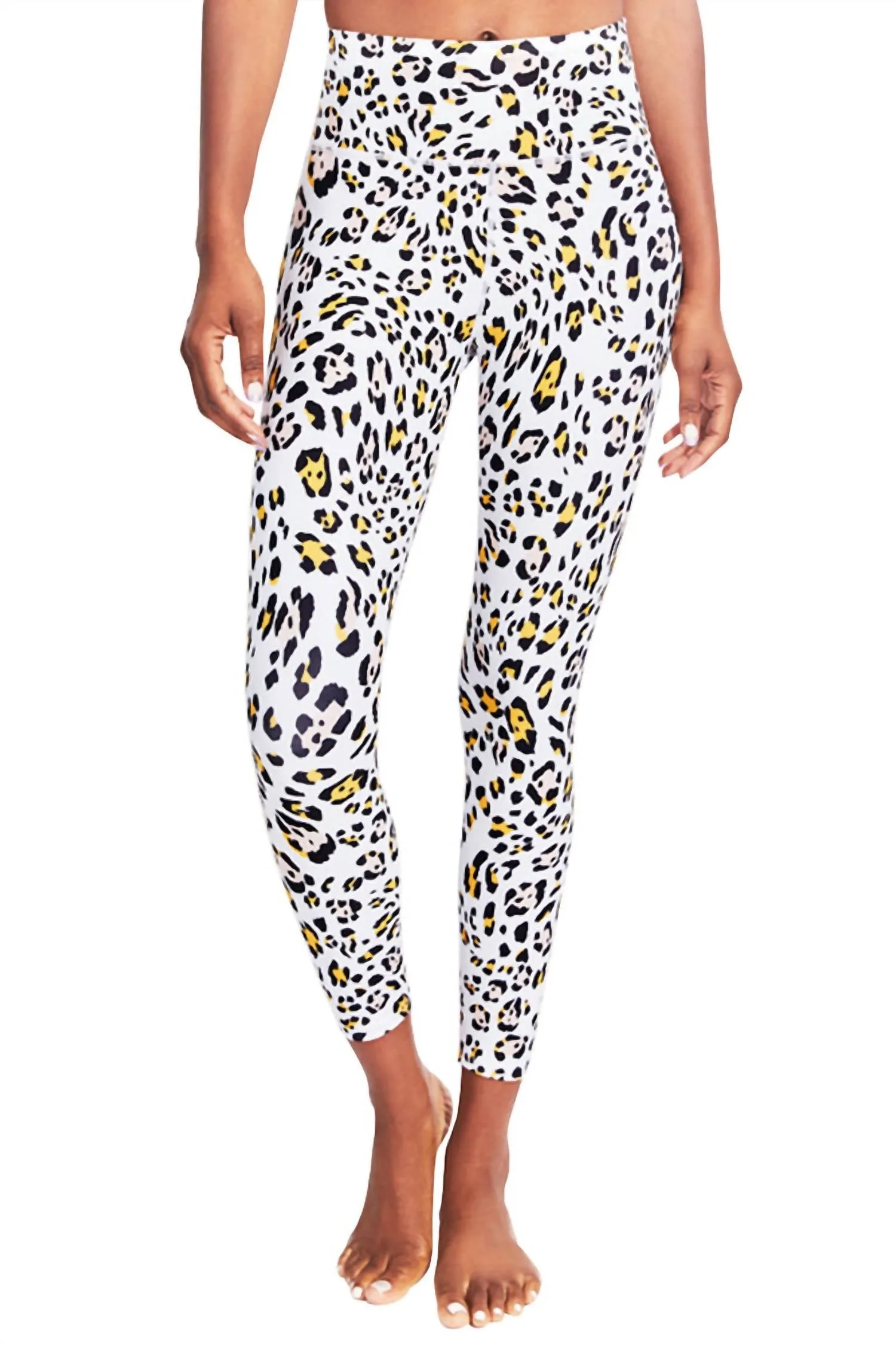 Printed Folded Waistband High Rise Length Leggings In Cheetah Print