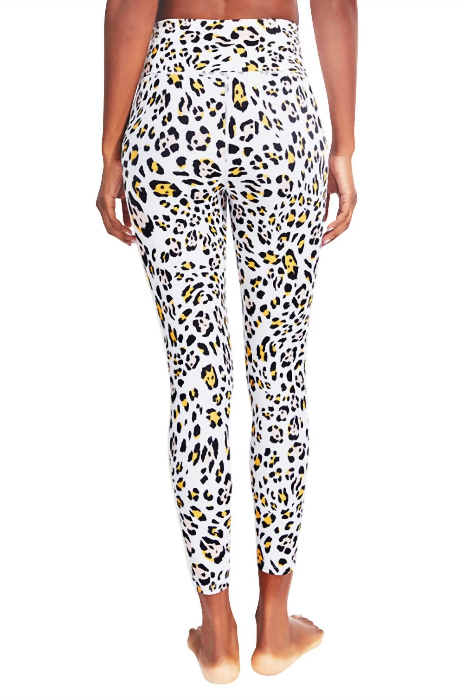 Printed Folded Waistband High Rise Length Leggings In Cheetah Print