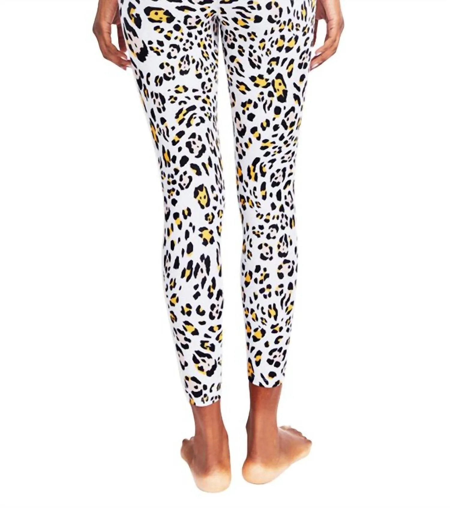 Printed Folded Waistband High Rise Length Leggings In Cheetah Print