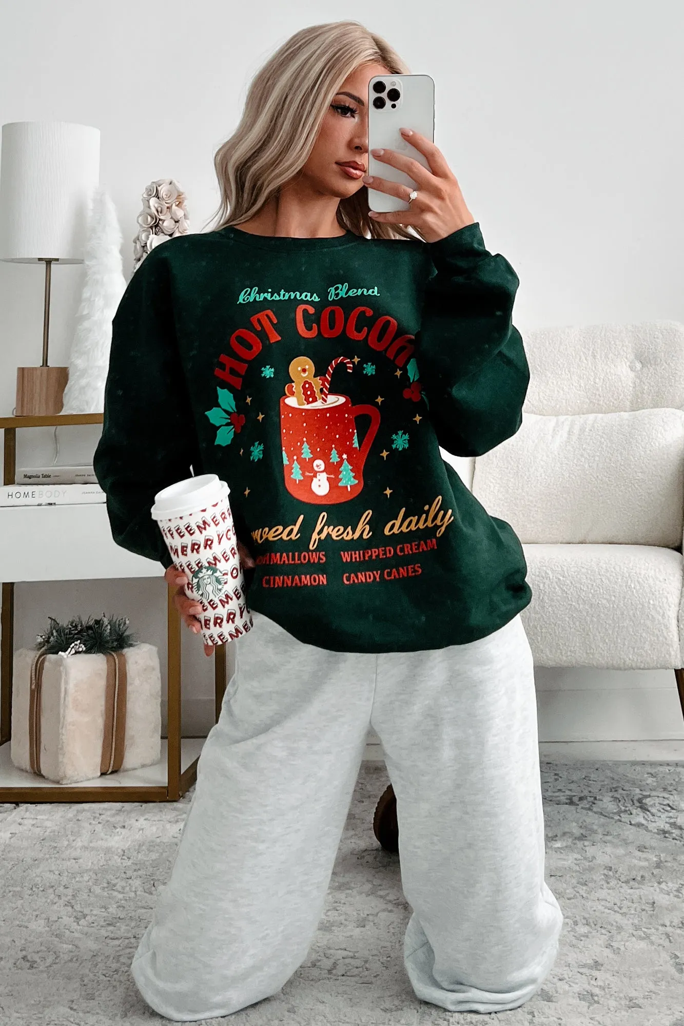 "Christmas Blend Hot Cocoa" Graphic Sweatshirt (Forest)