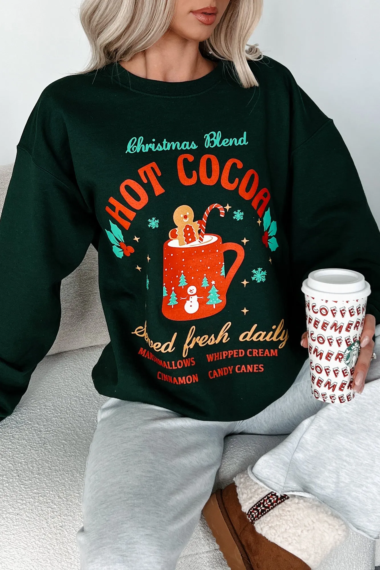 "Christmas Blend Hot Cocoa" Graphic Sweatshirt (Forest)