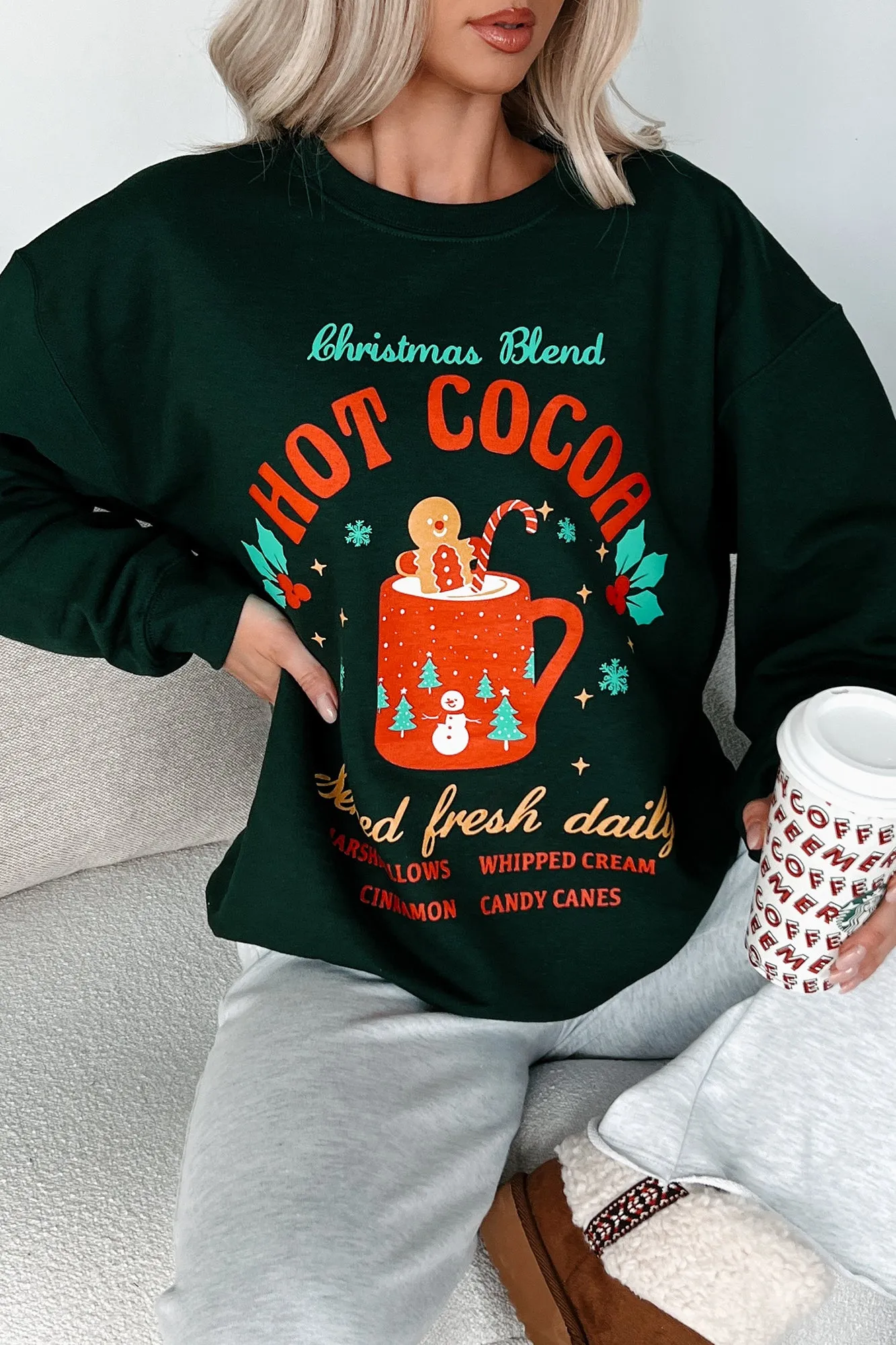 "Christmas Blend Hot Cocoa" Graphic Sweatshirt (Forest)