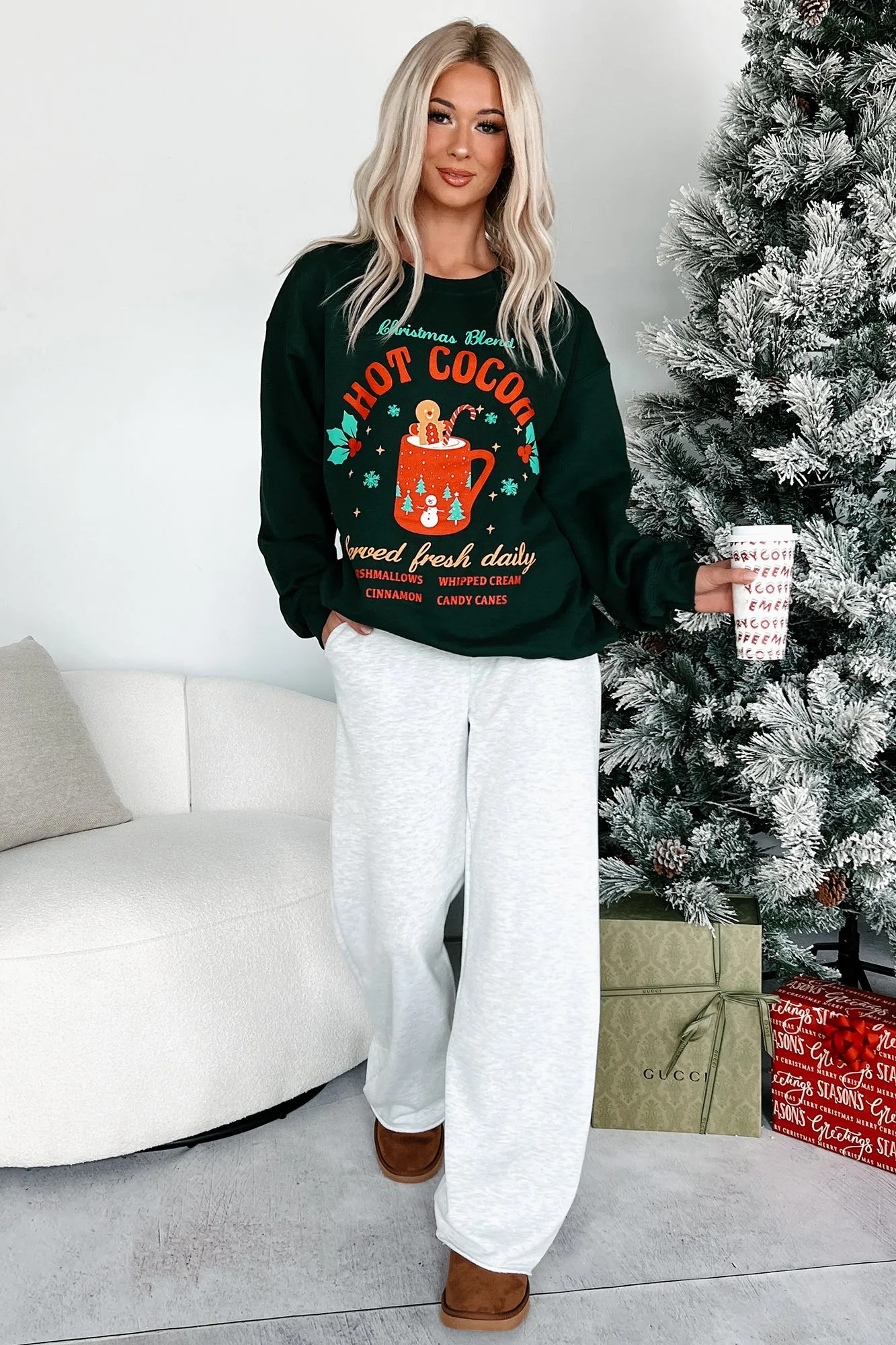"Christmas Blend Hot Cocoa" Graphic Sweatshirt (Forest)