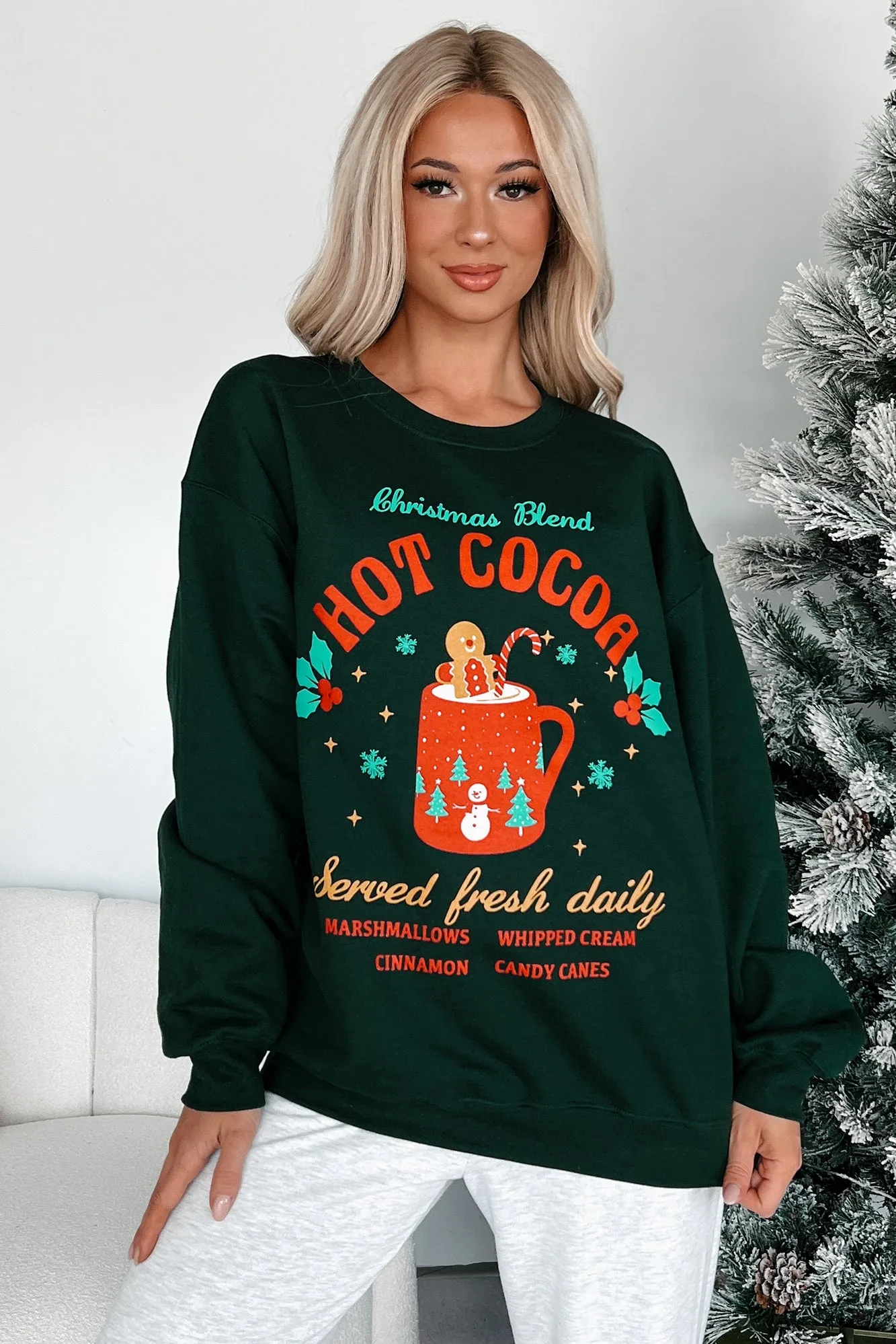 "Christmas Blend Hot Cocoa" Graphic Sweatshirt (Forest)