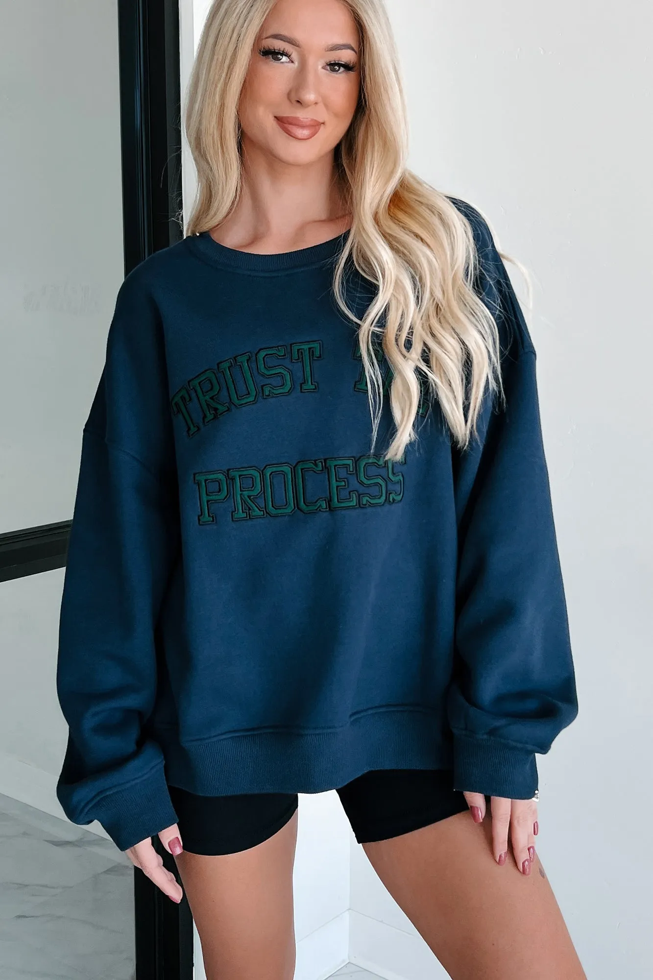 "Trust The Process" Embroidered Sweatshirt (Navy)