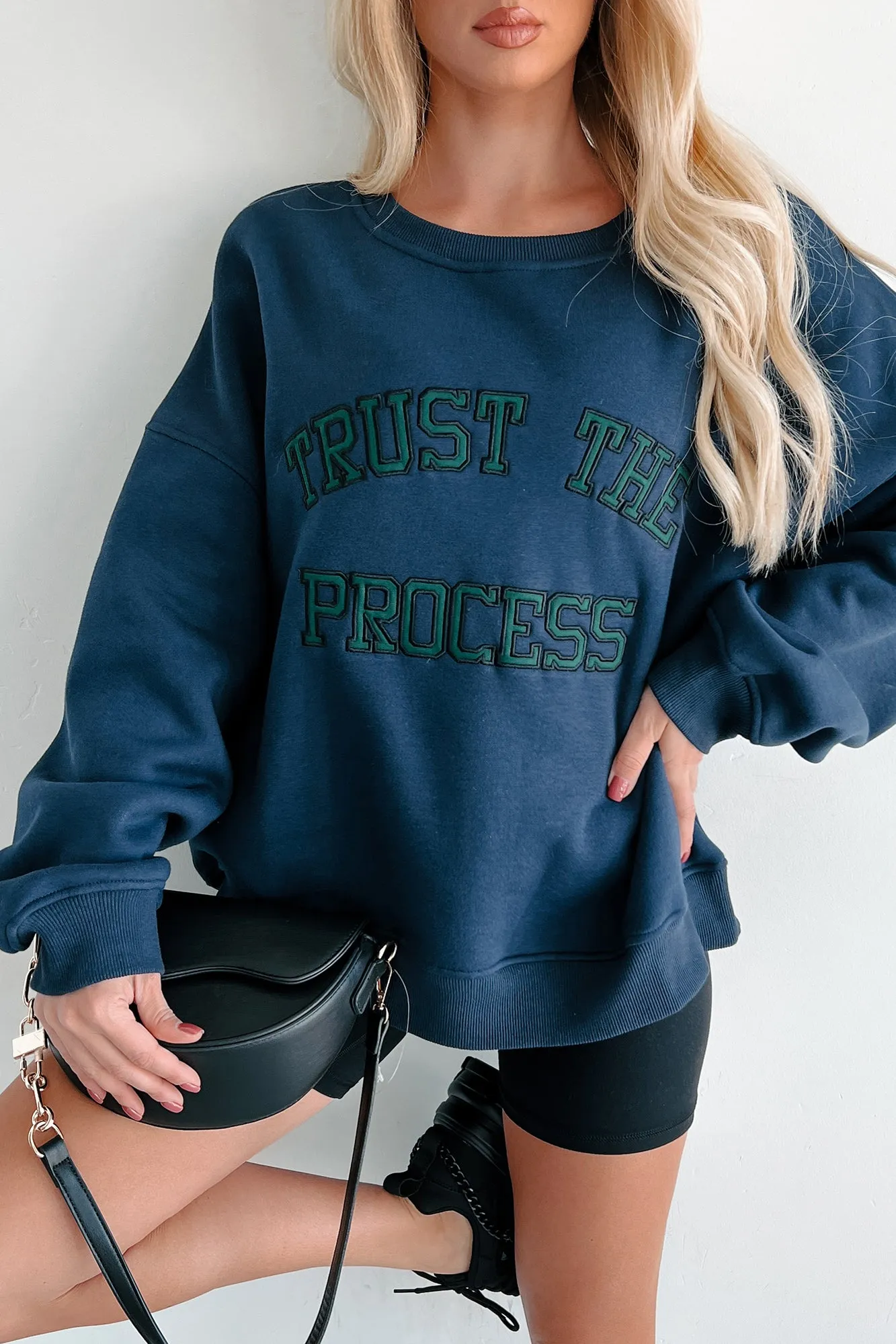 "Trust The Process" Embroidered Sweatshirt (Navy)