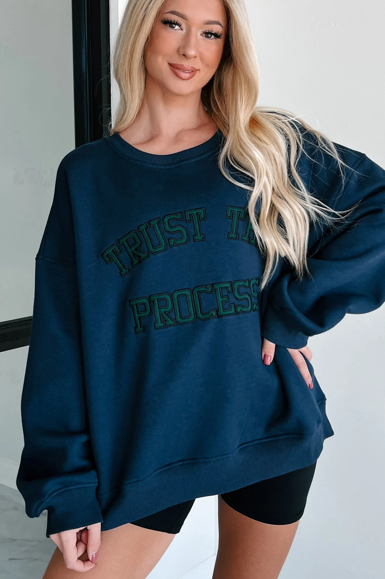 "Trust The Process" Embroidered Sweatshirt (Navy)