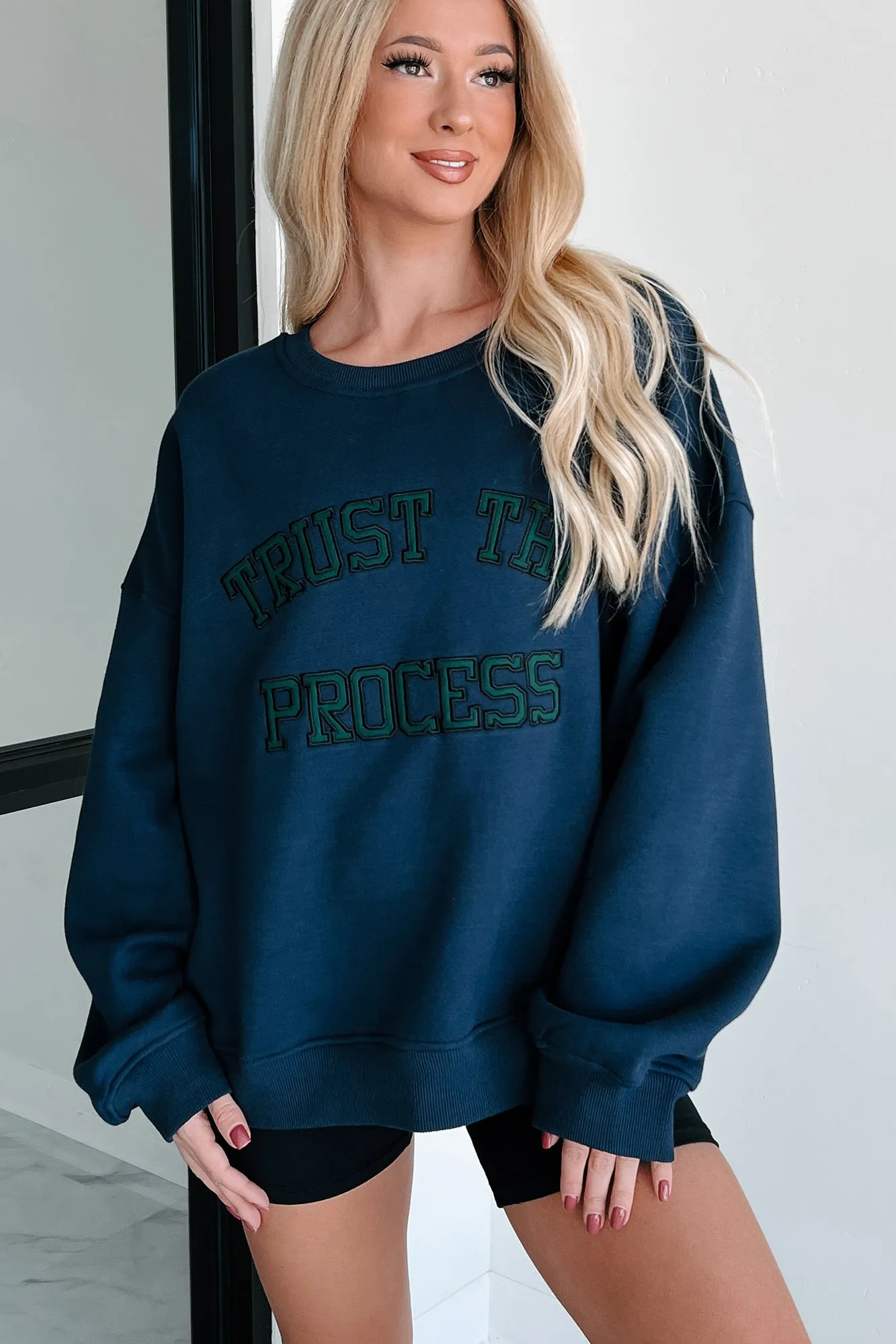 "Trust The Process" Embroidered Sweatshirt (Navy)
