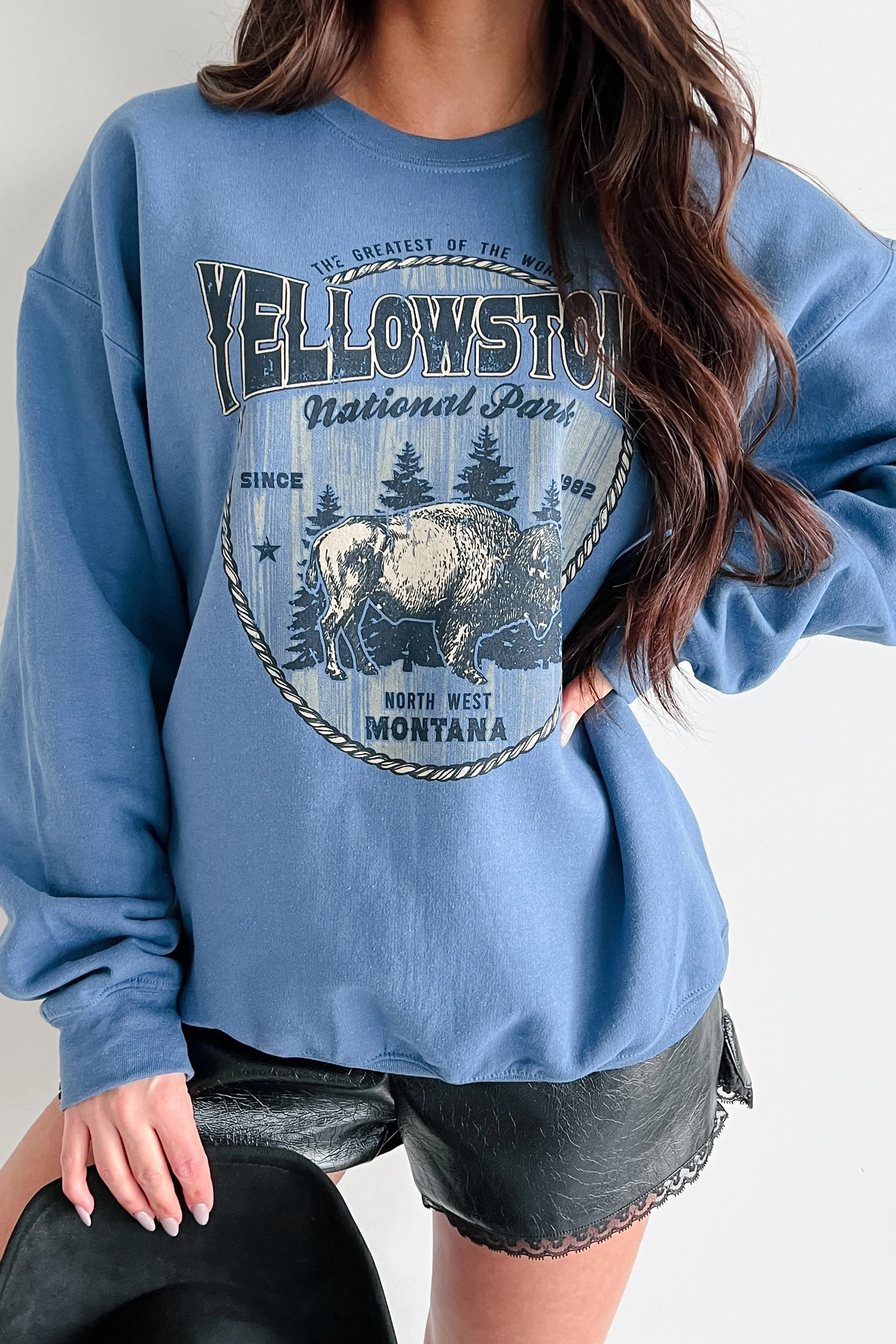 "Yellowstone National Park" Graphic Sweatshirt (Indigo)