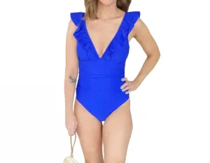 Red Hot Ruffle One Piece Swimsuit In Blue
