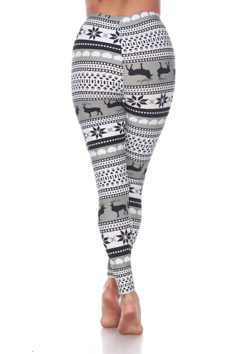Reindeers Printed Leggings In Grey / White