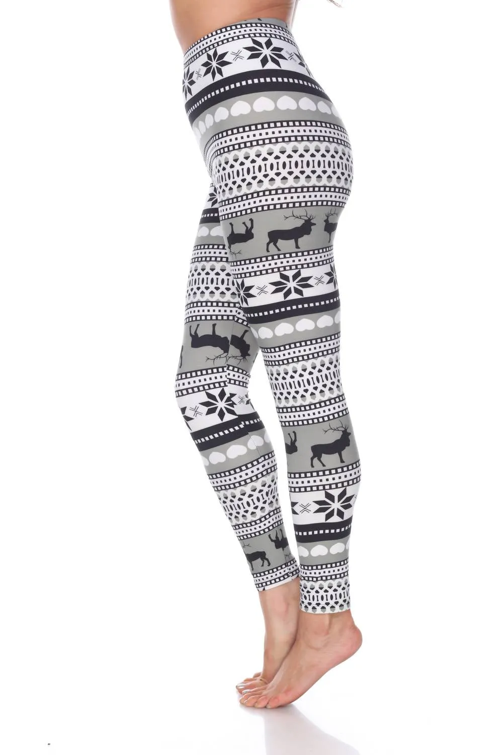 Reindeers Printed Leggings In Grey / White