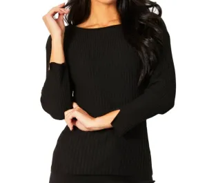 Ribbed Crew Neck Top In Black