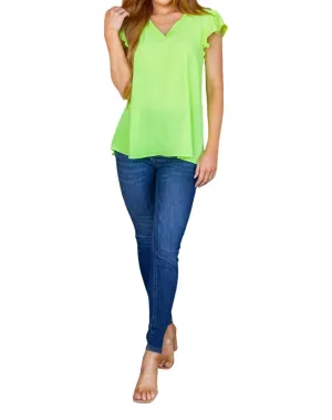 Ruffle Sleeve Top In Green