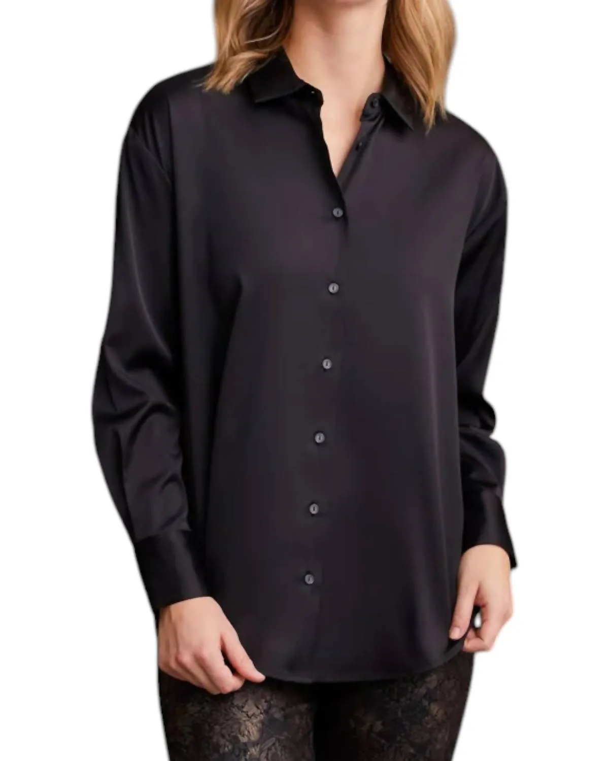Satin Button Up In Black