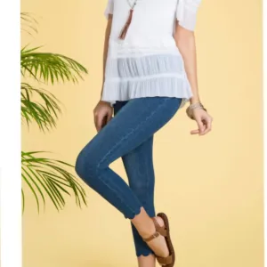 Scallop Edge Ankle Legging In Mid Wash