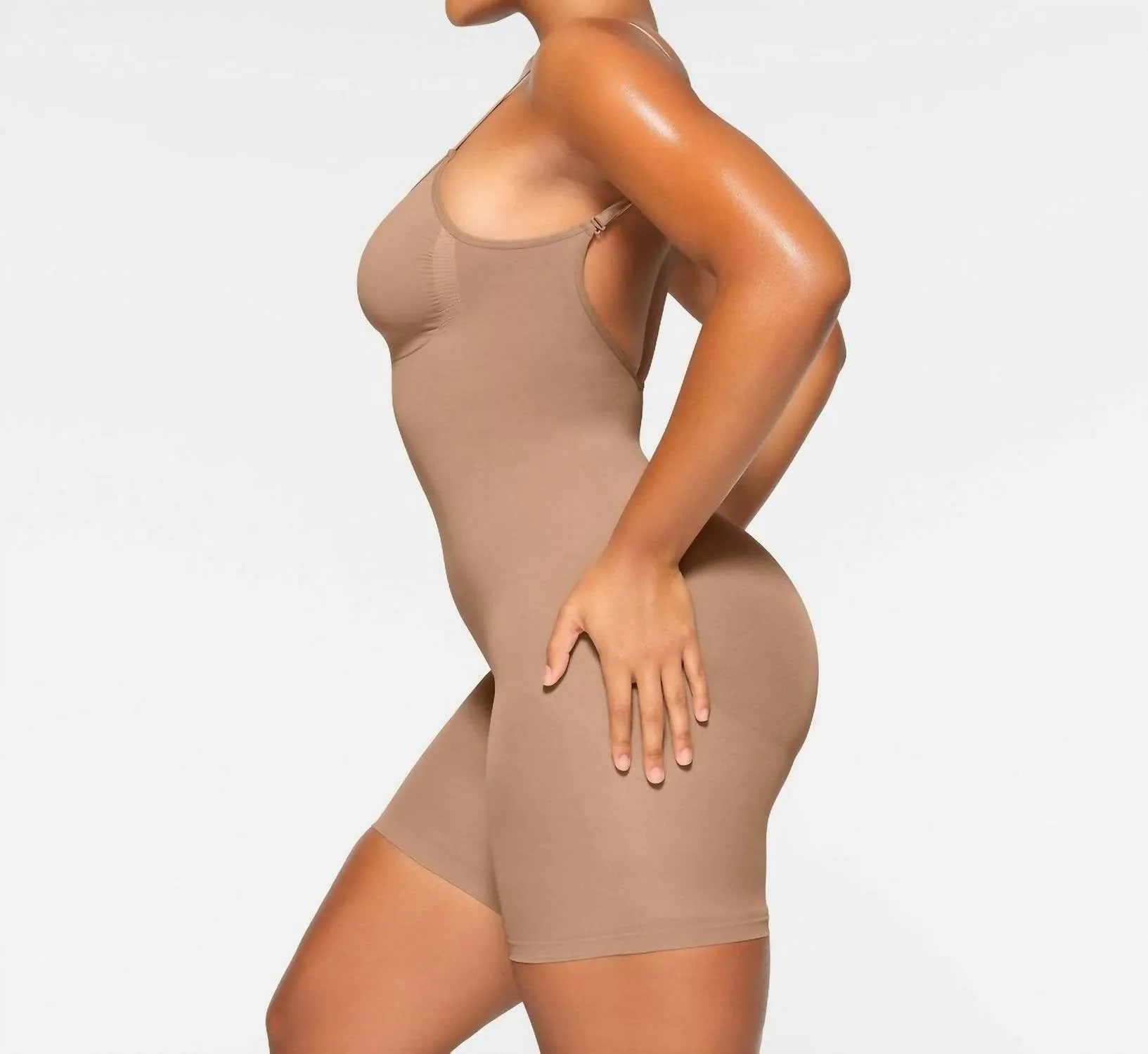 Seamless Sculpt Low Back Mid Thigh Bodysuit In Sienna