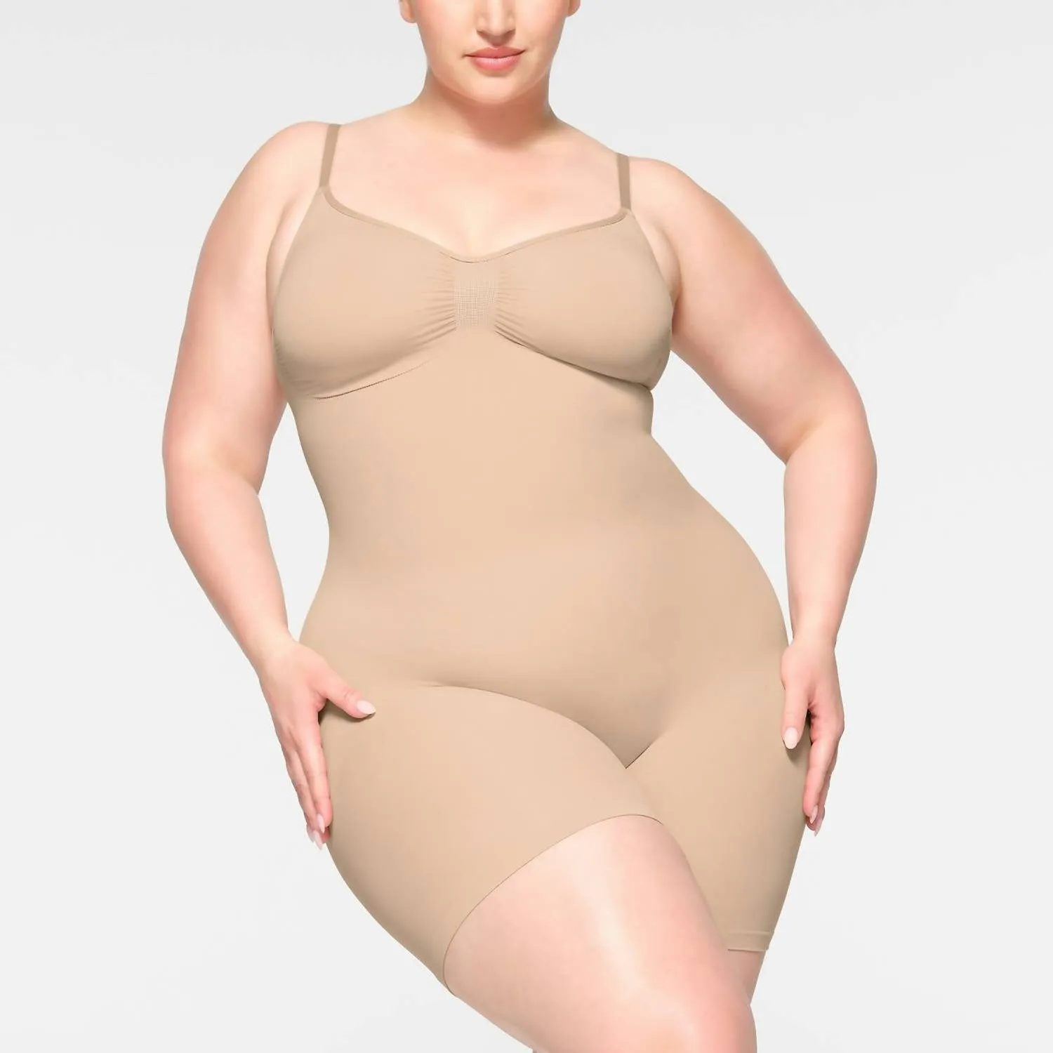 Seamless Sculpt Mid Thigh Bodysuit In Mica