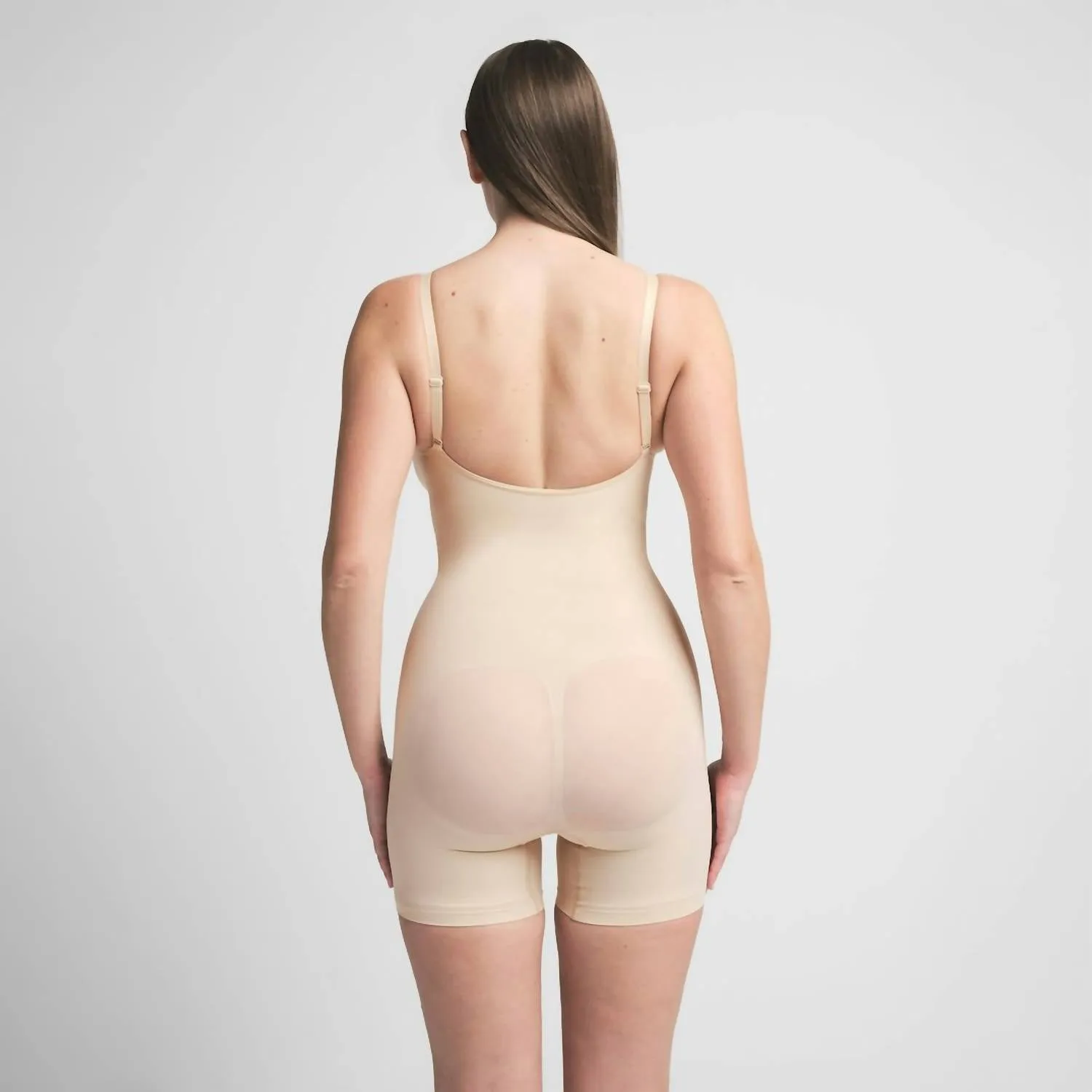 Seamless Sculpt Mid Thigh Bodysuit In Sand