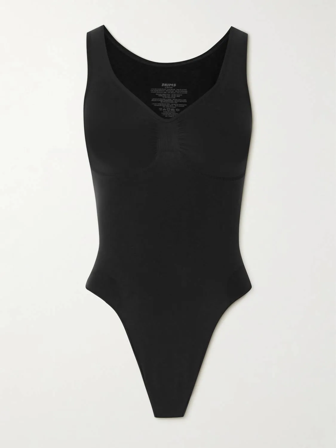 Seamless Sculpt Scoop Neck Thong Bodysuit In Onyx