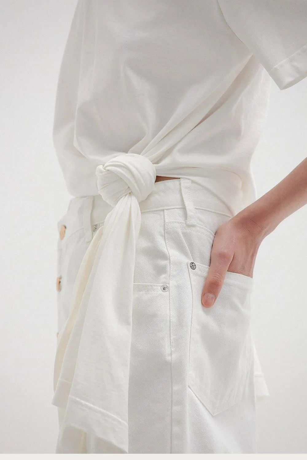 See Knotted Tie T-Shirt In White