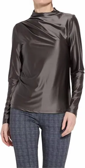 Shalom Satin Jersey Funnel Neck Top In Grey