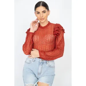 Sheer Crochet Lace Ruffled Top