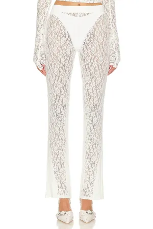 Sheer Lace Split Hem Legging In White