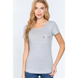 Short Slv Top W/zipper Pocket