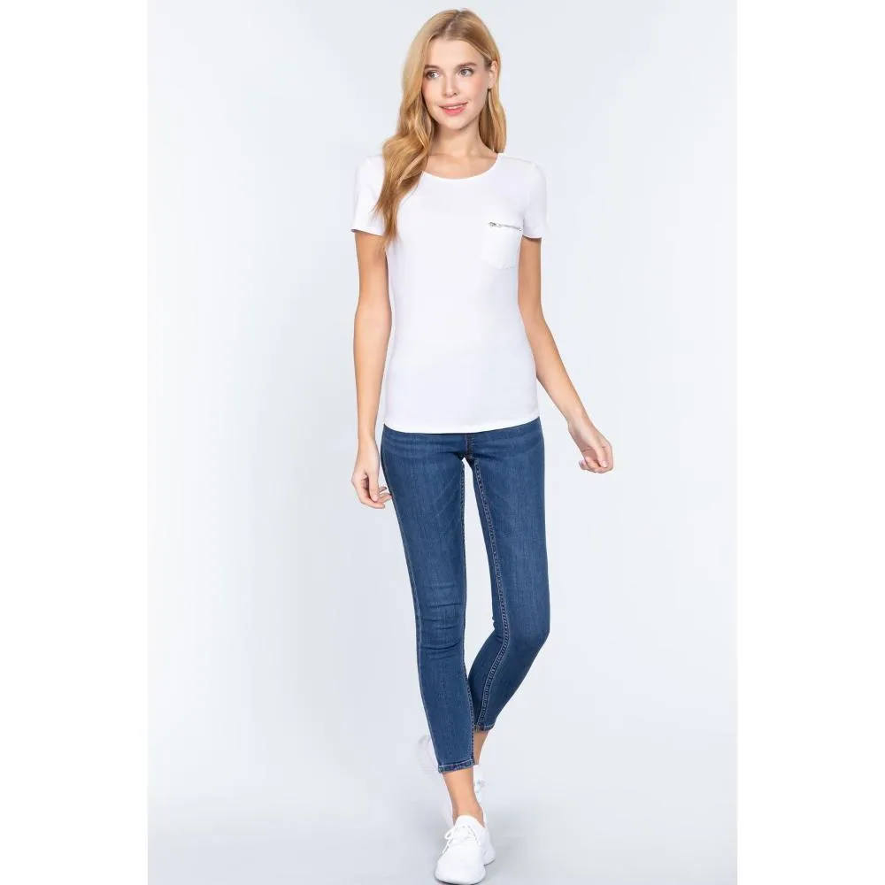 Short Slv Top W/zipper Pocket