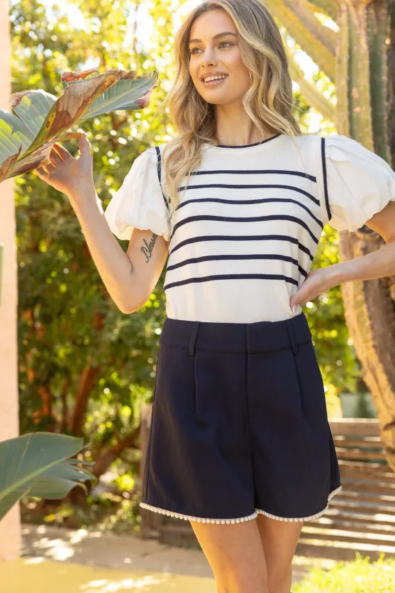 Sierra Pearl Trimmed Pleated Shorts - Final Sale 40% off in cart