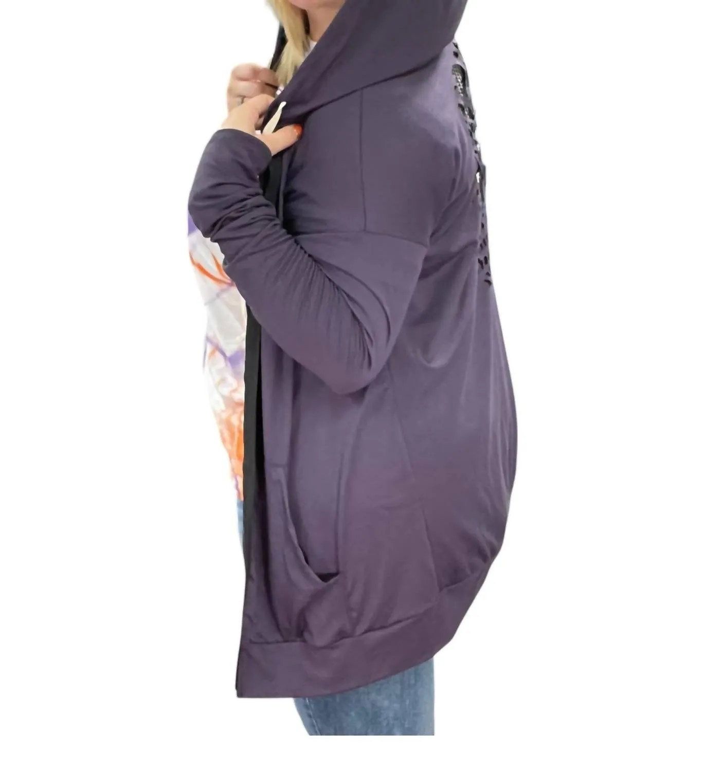 Skull Laser Cut Detail Back Hoodie In Violet