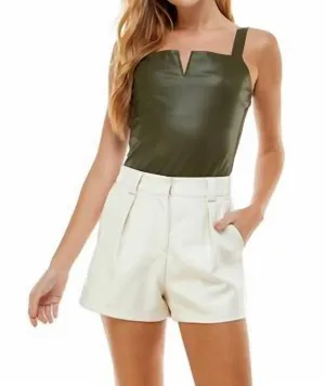 Sleeveless Structure Bodysuit In Green