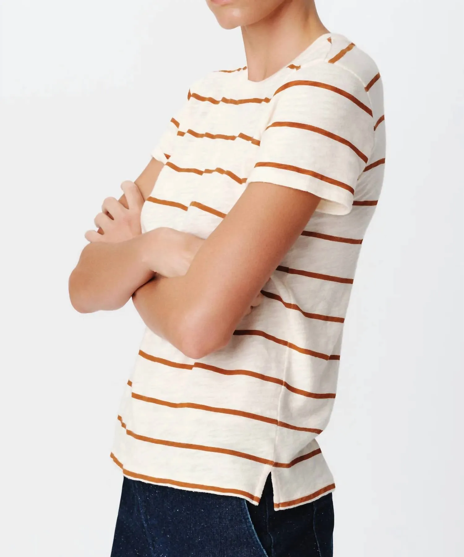 Slub Jersey Stripe Schoolboy Tee In Irish Cream/cornelian Stone