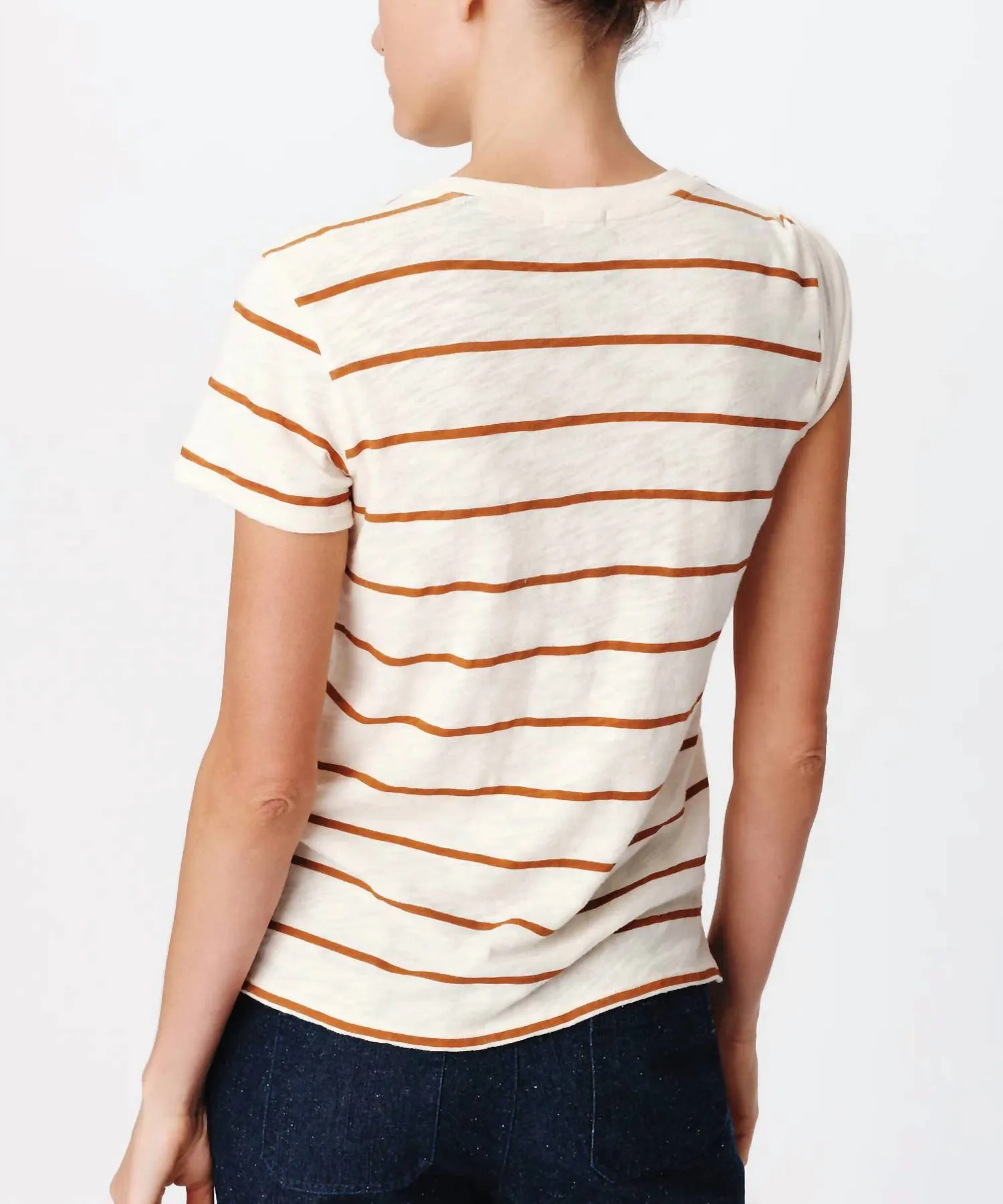 Slub Jersey Stripe Schoolboy Tee In Irish Cream/cornelian Stone